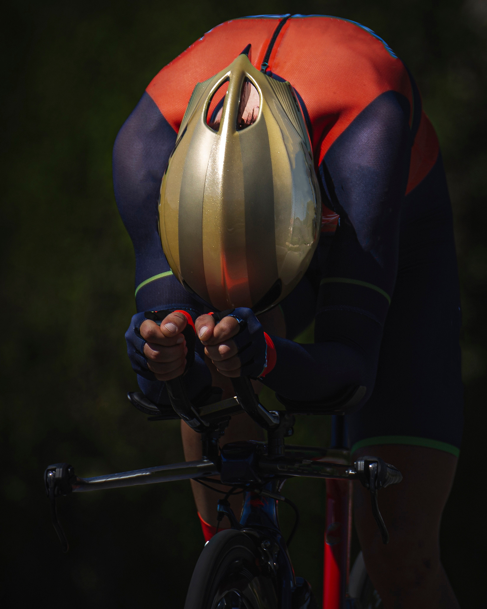 Cyclist in aerodynamic position